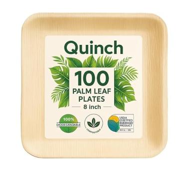 Imagem de QUINC Pratos de jantar quadrados de 20 cm | Pratos de cerâmica duráveis para jantar e servir | Conjunto de louça branca moderna | Pratos seguros para micro-ondas, lava-louças e freezer para casa