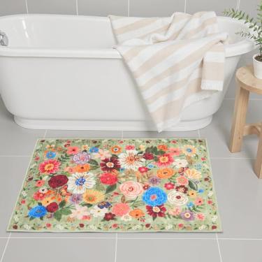 Imagem de Tapetes de área 61 x 43 cm, tapete de entrada para decoração de casa, tapete de porta pequeno para banheiro, tapete de banheira floral ultrafino antiderrapante para pia, chuveiro, porta, banheira, pia
