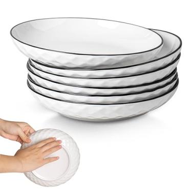 Imagem de Yeacccng Conjunto de 6 tigelas de massa, pratos de cerâmica de 680 g, resistentes a arranhões, sem chumbo, pratos de cerâmica de 20 cm para macarrão, salada, aveia, frutas, frango, lava-louças e