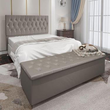 Imagem de Kit Cabeceira Casal E Recamier Baú 1,40M Bege