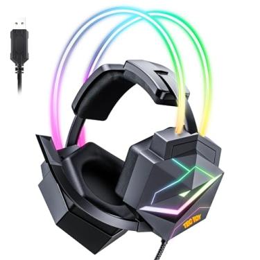 Imagem de Tec Toy Headset Gamer RGB com Iluminação LED, Fone de Ouvido USB para PC, Design Moderno, Preto e Cinza