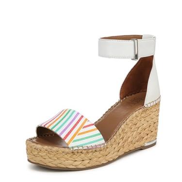 Imagem de Franco Sarto Sandália feminina Clemens Raffia Espadrille Wedge Heel Sandália Espadrille Wedge, Listras brancas e arco-íris, 39 BR