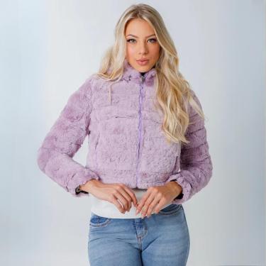 Imagem de Jaqueta Feminina Curta Nylon Dupla Face Peluciada Capuz Removível Manga longa-Feminino