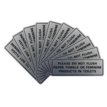 Imagem de All Quality Placa De Porta/Parede Padrão "Não Jogue Toalhas Papel Ou Produtos Femininos No Vaso Sanitário" - Material Durável, Fita Espuma Dupla-Face, Prata Pequena (Pacote Com 10)