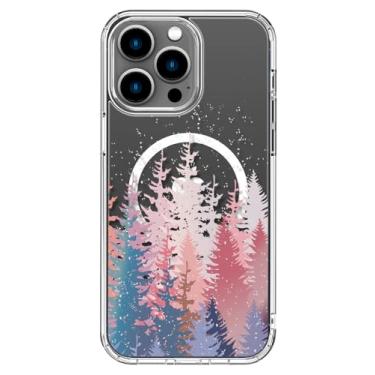 Imagem de ICEDIO Capa para iPhone 13 Pro com protetor de tela - compatível com carregamento sem fio, proteção aprimorada para câmera, capa transparente com design floral moderno para mulheres - árvores fofas