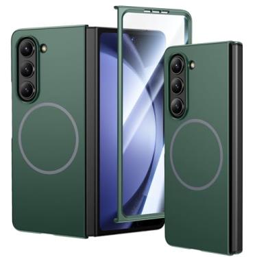 Imagem de VEGO Capa para Galaxy Z Fold 5, capa para Samsung Z Fold5 com protetor de tela frontal de vidro temperado, compatível com MagSafe, capa fina com suporte magnético fino para carregamento sem fio