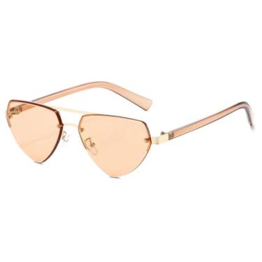 Imagem de Óculos de sol triangulares de meia armação, retrô, clássicos, com proteção solar, estilo punk, masculino, com lentes duplas (C6 Champagne)