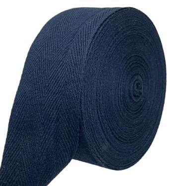 Imagem de PAMIR TONG Fita de sarja de espinha de peixe azul marinho escuro 3,8 cm - 20 metros - acabamento de borda de algodão macio natural para bolsas e alças de bolsa, cintas de avental, costura, bolsas de