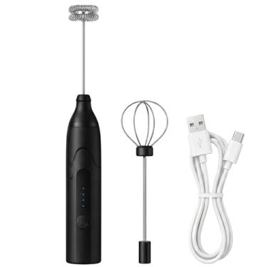 Imagem de Mixer Misturador Portátil 2 em 1 Recarregável USB | 3 Velocidades | 2 Batedores em Aço Inox (Espuma + Fuê) para Café, Cappuccino, Matcha e Receitas