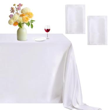 Imagem de B-COOL Toalha de mesa de cetim branco: pacote com 2 toalhas de mesa retangulares de 144,8 x 304,8 cm para cerimônia de chá de bebê de casamento