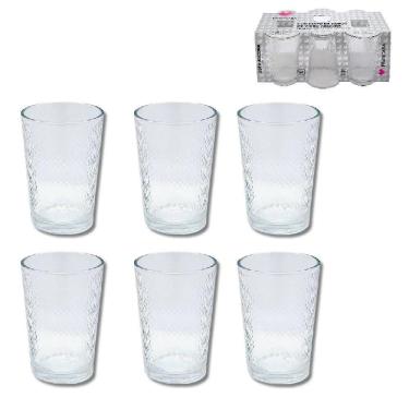 Imagem de Kit Jogo 6 Copo Vidro Bebidas Agua Suco Cerveja Drinks 200ml Diamond Bar Restaurante Baixo Multiuso Conjunto Redondo