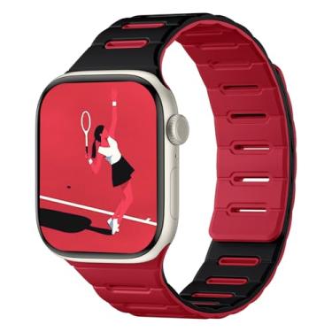 Imagem de Bandletic Pulseira magnética dupla face compatível com Apple Watch séries 9, 8, 7, 6, 5, 4, SE3, SE2 3-1, preta e vermelha