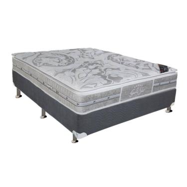 Imagem de Cama Box Casal: Colchão Molas Ensacadas Castor Super Luxo Látex Slx + Base Crc Suede Gray (138x188)