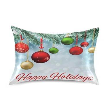 Imagem de SEHANY Capas de almofada de seda de bola de Natal para cabelo e pele, capas de almofada de cetim respiráveis macias e refrescantes com fecho de envelope, tamanho Queen (50,8 x 76,2 cm)