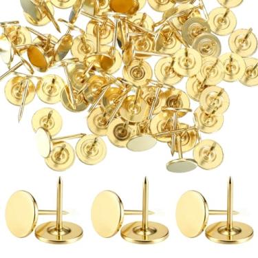 Imagem de 100 peças de tachas de polegar douradas, alfinetes dourados para quadro de cortiça tachinhas planas para polegar, alfinetes decorativos para pendurar na parede, fotos para pendurar na parede, móveis