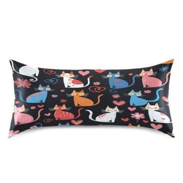 Imagem de Blueangle Fronha de cetim de gatos coloridos para cabelo e pele, fronha de seda, tamanho king (50,8 x 101,6 cm) - Capas de almofada de cetim refrescantes com fecho de envelope (773)