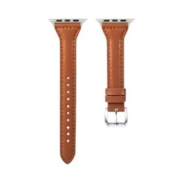 Imagem de Pulseira De Couro Slim Para Apple Watch Band 40mm 41mm 44mm 45mm 42mm 
