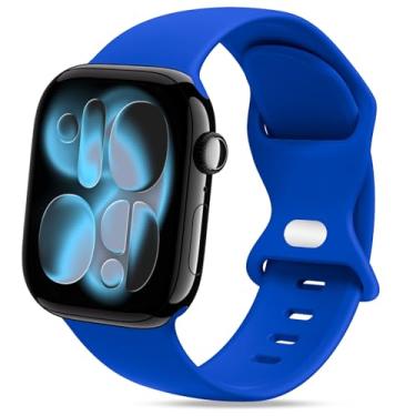 Imagem de STG Sport Pulseira de relógio compatível com Apple Watch de 38 mm, 40 mm, 41 mm, 42 mm, 44 mm, 45 mm, 49 mm, P/M e M/G para mulheres/homens, à prova d'água, silicone macio, acessórios para iWatch Ultra SE Series 8/7/6/5/4/3/2/1 (42 mm/44 mm/45 mm/49 mm S/M, azul Klein)