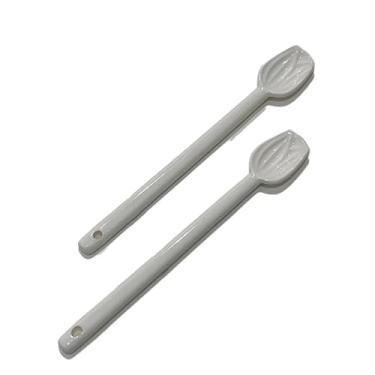Imagem de Concha de sopa Conjunto de 2 colheres para mexer cerâmica branca, colher sopa, para café, leite em pó, sementes, especiarias, sorvete, iogurte, misturar, açúcar