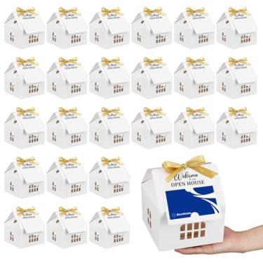 Imagem de AHANDMAKER Conjunto de 25 caixas de presente em forma de casa, caixa de presente de papelão branco com cartões comemorativos, suprimentos de lembrancinhas de festa para decoração de Natal para casa