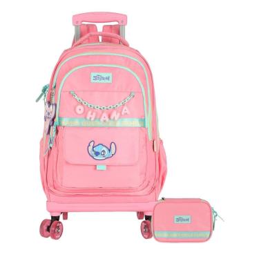 Imagem de Kit Escolar Lilo Stitch Mochila 4 Roda + Estojo Box