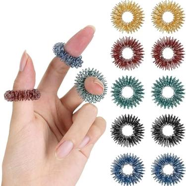 Imagem de 10 anéis antiestresse para alívio de estresse, pacote com 10 anéis de massagem de fio de metal para TDAH, foco de autismo e sensorial, portátil para viagens de escritório, 10 peças