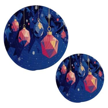 Imagem de Wassud Conjunto de enfeites de Natal geométricos para pratos quentes, suportes de panela redondos, almofadas quentes de algodão, porta-copos elegantes, decoração de cozinha e acessórios, 2 peças