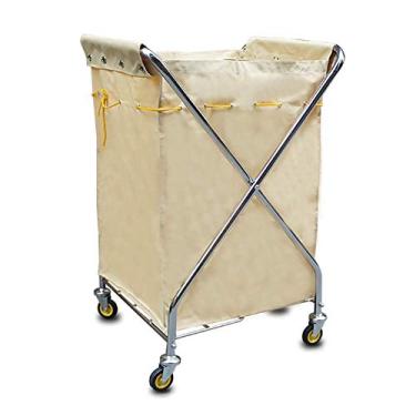 Imagem de Carrinho de Servir Rack de Armazenamento Dobrável X-Type Hotel Linho Carro, Carrinho de Armazenamento Móvel com Rodízio, Bege Carro de Limpeza de Higiene do Ambiente, 68 × 59 × 105 cm