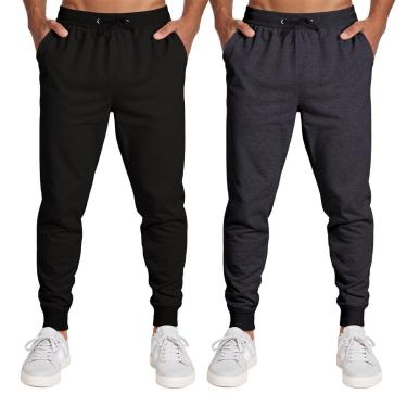 Imagem de Calça Masculina Moletom Flanelada Slim Bolsos Algodão Kit 2-Masculino