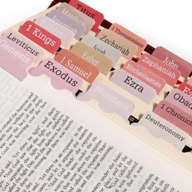 Imagem de 90 peças de abas bíblicas para mulheres, lindos marcadores de livros de bíblia laminados com letras grandes, guias de índice, kit de guia de suprimentos de estudo, pequenos presentes cristãos de
