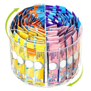 Imagem de AIEVE Organizador de pacotes de bebidas, Lazy Susan, organizador de mesa giratória de 360° para pacotes de hidratação de mistura de bebidas, recipiente de acrílico com sabor de água, suporte de
