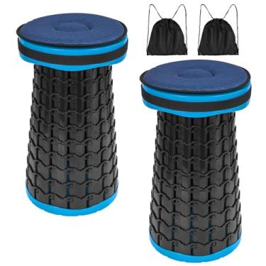 Imagem de FXKS Pacote com 2 bancos dobráveis 2GG atualizados, altura máxima de 50 cm, 453 kg, peso máximo, bancos telescópicos portáteis com almofada e bolsa de armazenamento, cadeira dobrável para acampamento