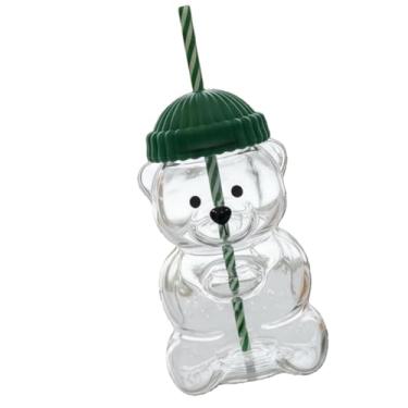 Imagem de Hyuduo Copo de Palha de Urso Copo de Vidro de 20 Onças Com Palha de Vidro Borossilicato à Prova de Calor, Leve e de Longa Duração para café, chá, Leite, Suco, Presentes, Bar Doméstico,