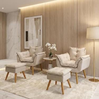 Imagem de Kit 2 Poltronas Decorativa e 2 Puffs Para Sala Recepção Manicure Consu