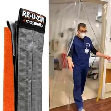 Imagem de RE-U-ZIP Kit de porta de entrada magnética ultratransparente | Resistente ao ar negativo e confiável para salas limpas, construção, remodelação | Vinil padrão 6 Mil FR (1 x 2,2 m)
