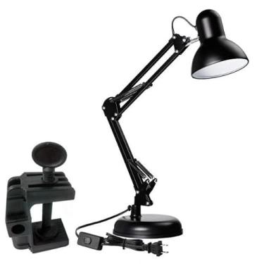 Imagem de Luminária De Mesa Articulada Office Design Pixel Clássico Soquete E27 para Estudo Trabalho e Manicure (Preto)