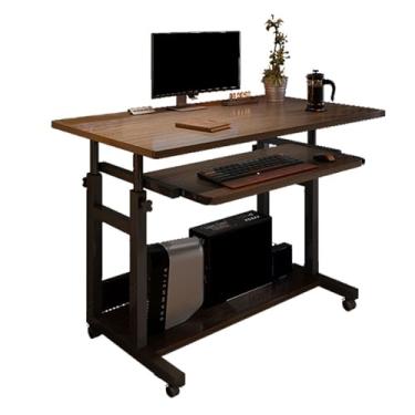 Imagem de HGTRH Mesa de ajuste de altura, mesa de computador com rodas universais de 360° ajuste de altura 69-85 cm bandeja de teclado rack de armazenamento estrutura estável em forma de H mesa com suporte para