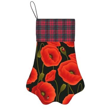 Imagem de SKKNT Estampa de flores de papoula, meias de Natal, animais de estimação, decoração de Natal, cães, gatos, árvores, doces, presente, conveniente