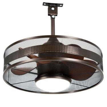 Imagem de Bewishing Ventilador de teto industrial com luz, design de gaiola de malha de bronze, lâminas retráteis, IP65 à prova d'água, 6 configurações de velocidade, 3 temperaturas de cor, controle remoto