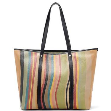 Imagem de BOYATU Bolsa de couro legítimo: Bolsa de couro grande para mulheres - Bolsa de designer de moda feita à mão para mulheres (arco-íris), Pulseira preta, XX-Large
