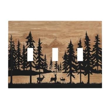 Imagem de ybclf Capa de interruptor de luz de madeira rústica para casa de fazenda, 3 gangues, triplo alternância de pinheiro, placa de parede, placa decorativa para cozinha, quarto