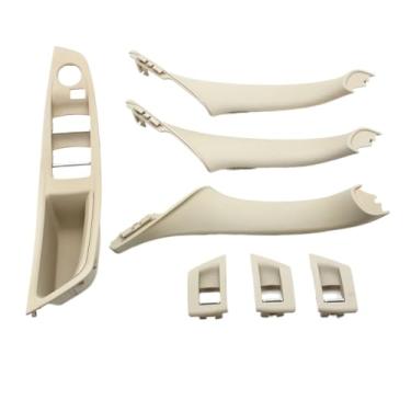 Imagem de Conjunto de 7 peças de puxadores de porta internos para carros com volante à esquerda (LHD) em fibra de carbono bege e preto, compatível com BMW Série 5 F10 F18 523 525 528.(Model B Oyster)