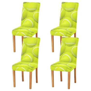 Imagem de Conjunto de 2 capas de cadeira de banquete verde com bola de tênis, lavável, removível, para sala de jantar, festa em casa, hotel, cerimônia de casamento