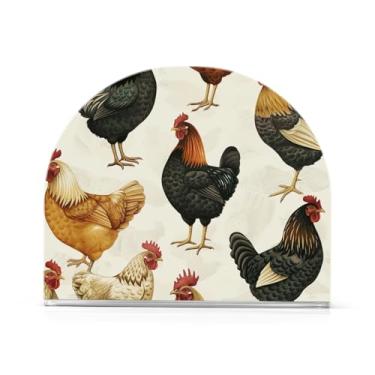 Imagem de Dispensador de guardanapos de aquarela de galinhas, suporte de guardanapo de coquetel de acrílico para lenços de coquetel, suporte de guardanapo vertical para organizar papel de cozinha