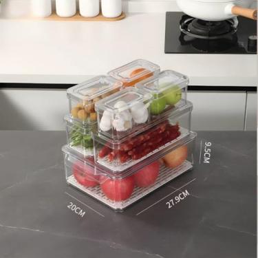 Imagem de Caixa Organizadora para Geladeira Transparente Empilhável com Divisórias – Organizador de Alimentos Multiuso(Conjunto)