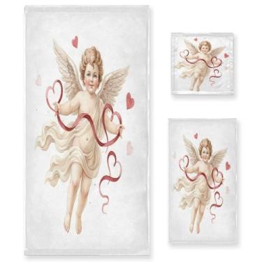 Imagem de Wassud Conjunto de 3 toalhas de banho Valentines Angel, toalhas super macias e absorventes para banheiro, toalhas de banho de secagem rápida, toalha de banho para academia, spa, hotel