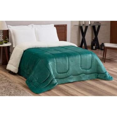 Imagem de Coberdrom Casal Queen Dupla Face Sherpa Tipo Pele de Carneiro 2,40x2,20m (Coberdrom Verde)