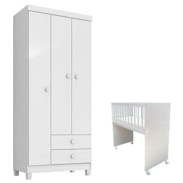 Imagem de Mini Berço Moisés Alegria Com Colchão E Guarda Roupa 3 Portas Ternura Baby Branco - Incorplac