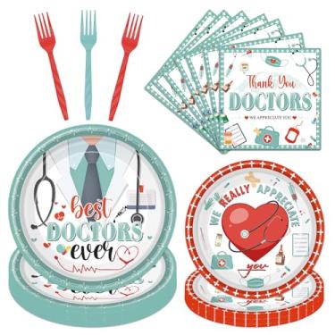 Imagem de Rakuto Decoração de Dia dos Médicos, 96 peças, Feliz Dia dos Médicos, Prato de Papel Descartável, Guardanapos para Festa, Obrigado, Médicos, Garfos, Decoração de Louça, para Faculdade de Medicina