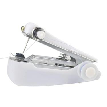 Imagem de Mini máquina de costura portátil – Dispositivo de costura portátil compacto para reparos rápidos, leve e fácil de usar, branco
